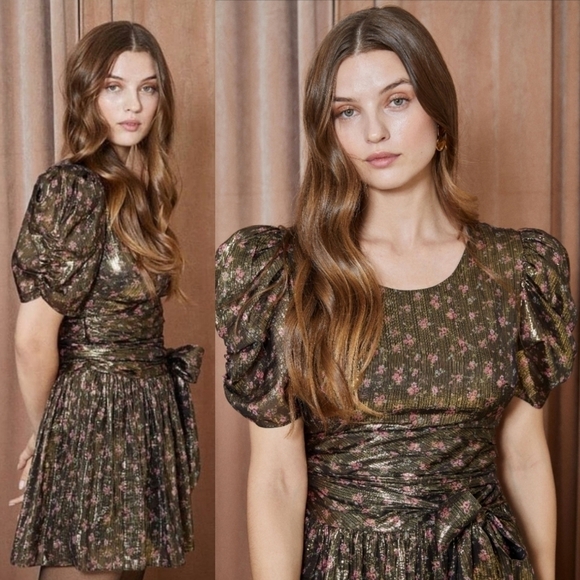 LoveShackFancy Mercy Lurex Metallic Silk Midnight Vine Mini Dress New Size 00 - Picture 3 of 17